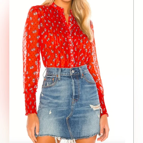 Free People Flowers In December Blouse - Picture 1 of 8